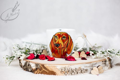 Wyjątkowy, ręcznie malowany kubek Złoty Jamnik.