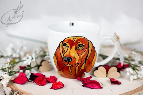 Wyjątkowy, ręcznie malowany kubek Złoty Jamnik.