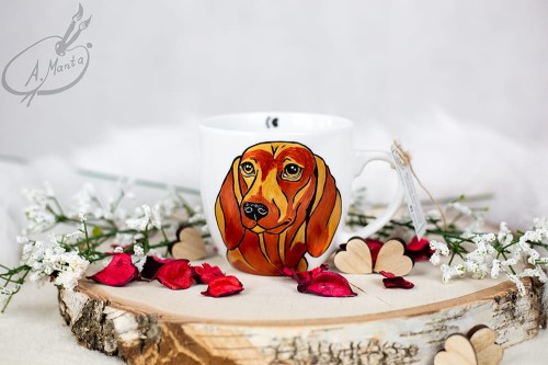 Wyjątkowy, ręcznie malowany kubek Złoty Jamnik.