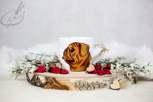 Wyjątkowy, ręcznie malowany kubek Złoty Mops.