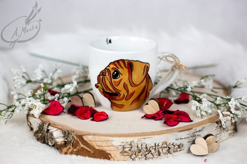 Wyjątkowy, ręcznie malowany kubek Złoty Mops.