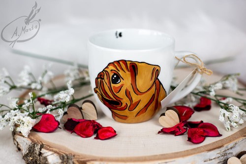 Wyjątkowy, ręcznie malowany kubek Złoty Mops.