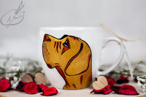 Kubek ręcznie malowany  Dog Niemiecki Złoty