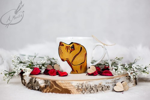 Wyjątkowy, ręcznie malowany kubek Złoty Dog Niemiecki