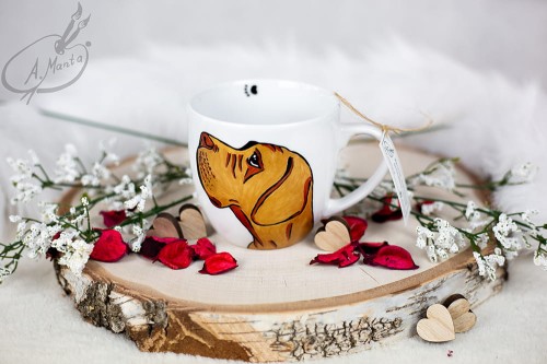 Wyjątkowy, ręcznie malowany kubek Złoty Dog Niemiecki