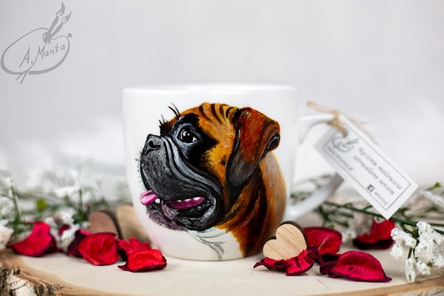 Wyjątkowy, ręcznie malowany kubek pies Bokser.