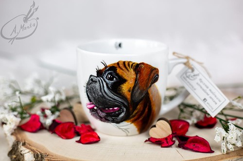 Wyjątkowy, ręcznie malowany kubek pies Bokser.