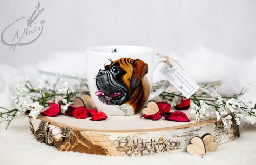 Wyjątkowy, ręcznie malowany kubek pies Bokser.