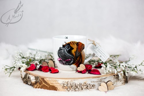 Wyjątkowy, ręcznie malowany kubek pies Bokser.