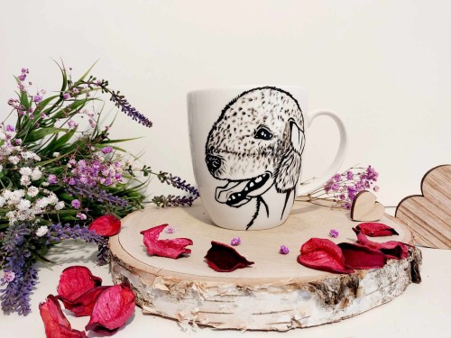 Wyjątkowy, ręcznie malowany kubek Bedlington terier