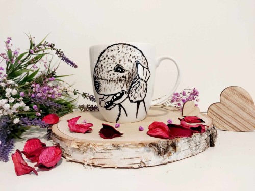 Wyjątkowy, ręcznie malowany kubek Bedlington terier