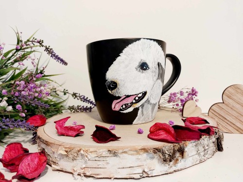 Wyjątkowy, ręcznie malowany kubek Bedlington Terrier.
