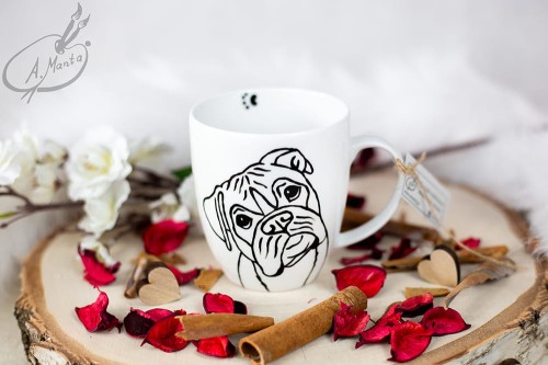 Wyjątkowy, ręcznie malowany kubek pies Bokser.