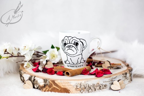 Wyjątkowy, ręcznie malowany kubek Mops