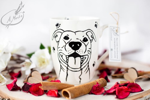 Wyjątkowy, ręcznie malowany kubek Amstaff.