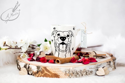 Wyjątkowy, ręcznie malowany kubek Amstaff.