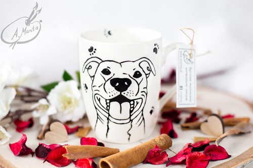 Wyjątkowy, ręcznie malowany kubek Amstaff.