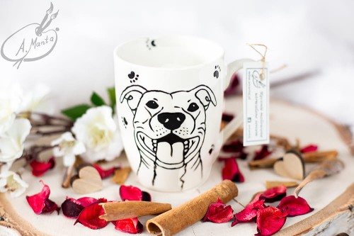 Wyjątkowy, ręcznie malowany kubek Amstaff.