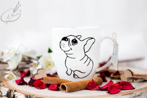 Wyjątkowy, ręcznie malowany kubek Buldog francuski.
