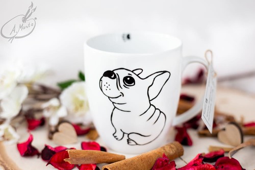 Wyjątkowy, ręcznie malowany kubek Buldog francuski.