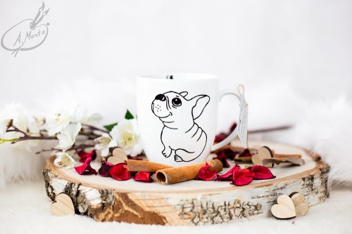 Wyjątkowy, ręcznie malowany kubek Buldog francuski.