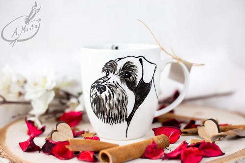 Wyjątkowy, ręcznie malowany kubek Sznaucer.