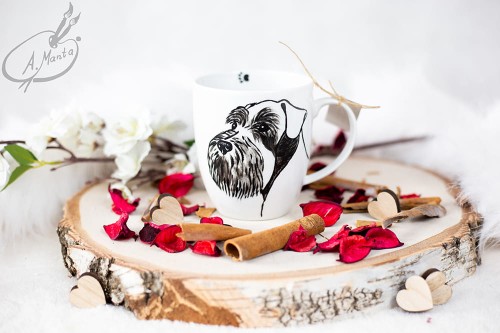 Wyjątkowy, ręcznie malowany kubek Sznaucer.