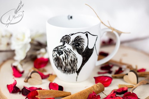 Wyjątkowy, ręcznie malowany kubek Sznaucer.