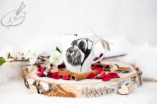 Wyjątkowy, ręcznie malowany kubek Sznaucer.