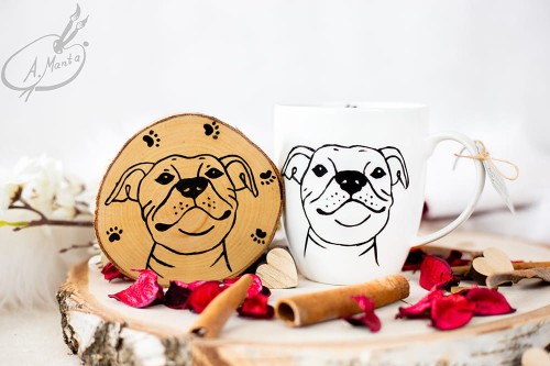 Wyjątkowy, ręcznie malowany zestaw kubek z podkładką Staffik