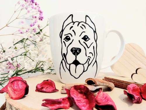 Wyjątkowy, ręcznie malowany kubek pies rasy Cane Corso.