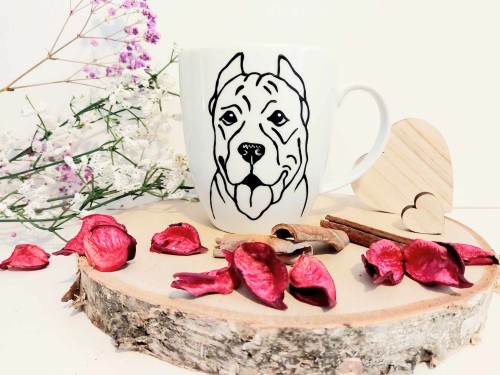 Wyjątkowy, ręcznie malowany kubek pies rasy Cane Corso.
