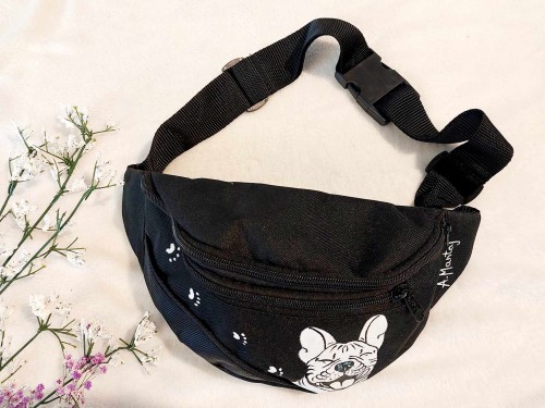 Wyjątkowa ręcznie malowana nerka, saszetka biodrowa Buldożek Francuski