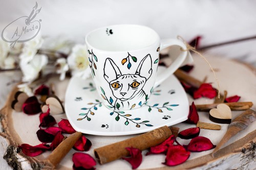 Wyjątkowa, ręcznie malowana filiżanka Sfinks.