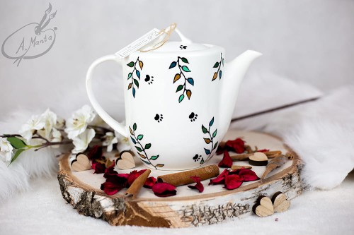 Wyjątkowy dzbanek do kawy ręcznie malowany z kotem rasy Sfinks.