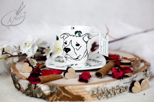 Wyjątkowa, ręcznie malowana filiżanka Amstaff