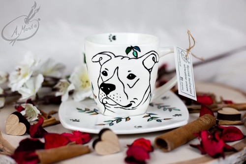 Wyjątkowa, ręcznie malowana filiżanka Amstaff