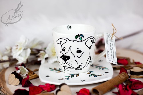 Wyjątkowa, ręcznie malowana filiżanka Amstaff