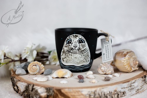 Wyjątkowy, ręcznie malowany kubek Foczka.