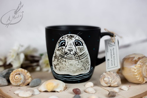 Wyjątkowy, ręcznie malowany kubek Foczka.