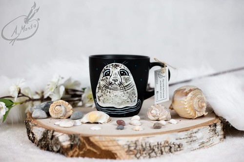 Wyjątkowy, ręcznie malowany kubek Foczka.