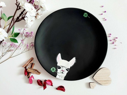 Talerz deserowy ręcznie malowany Alpaka