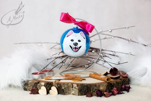 Wyjątkowa bombka choinkowa ręcznie malowana Samoyed