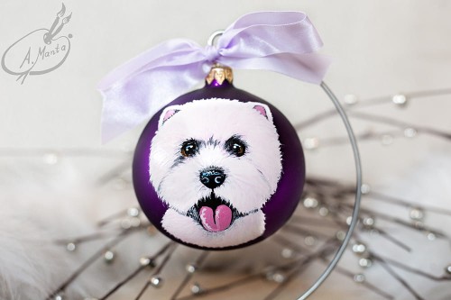 Wyjątkowa bombka choinkowa ręcznie malowana z West highland white terrier