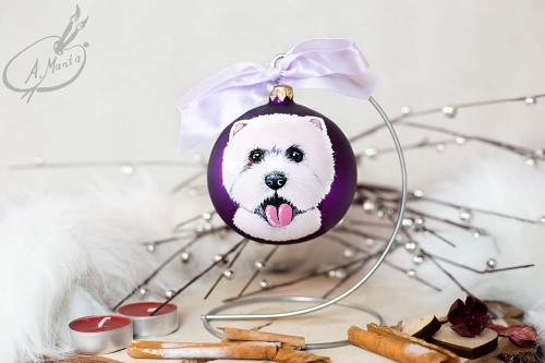 Wyjątkowa bombka choinkowa ręcznie malowana z West highland white terrier