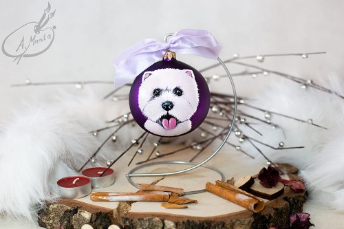 Wyjątkowa bombka choinkowa ręcznie malowana z West highland white terrier