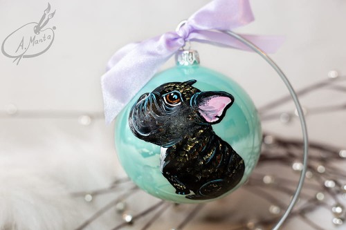 Wyjątkowa bombka choinkowa ręcznie malowana Buldożek francuski