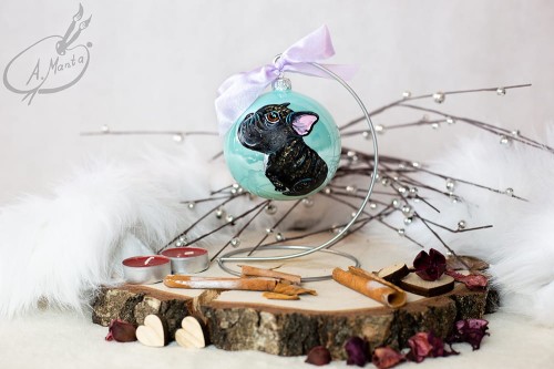 Wyjątkowa bombka choinkowa ręcznie malowana Buldożek francuski