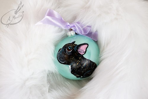 Wyjątkowa bombka choinkowa ręcznie malowana Buldożek francuski