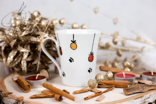 Wyjątkowy, mały, ręcznie malowany kubek buldożek francuski i Święta.